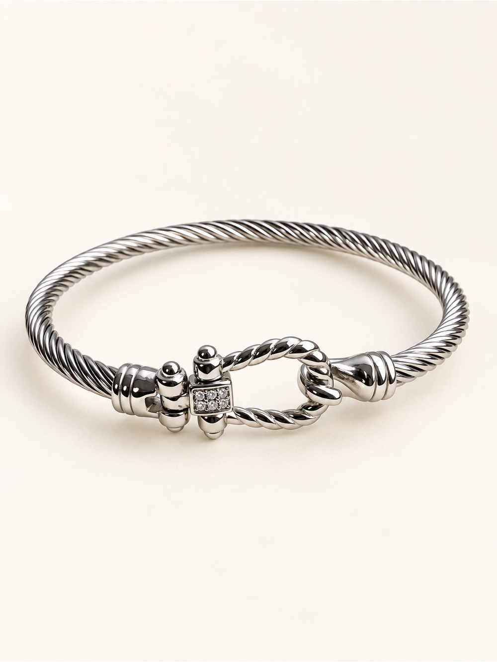 Stainless steel Twisted Cable Bangle Bracelet - Silver